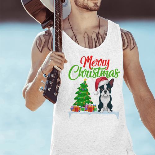 Boston Terrier Christmas Tree Lights Xmas Dog Lover Men Tank Top - Bostonterriersmerch.com