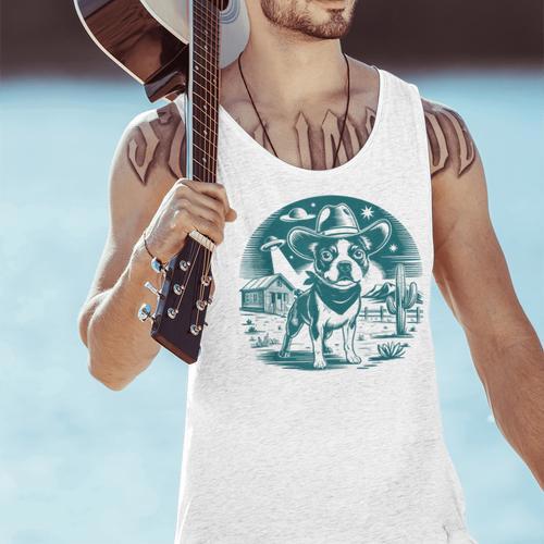 Boston Terrier Cowboy UFO Shirt Vintage Western Dog Mom Tee Men Tank Top - Bostonterriersmerch.com