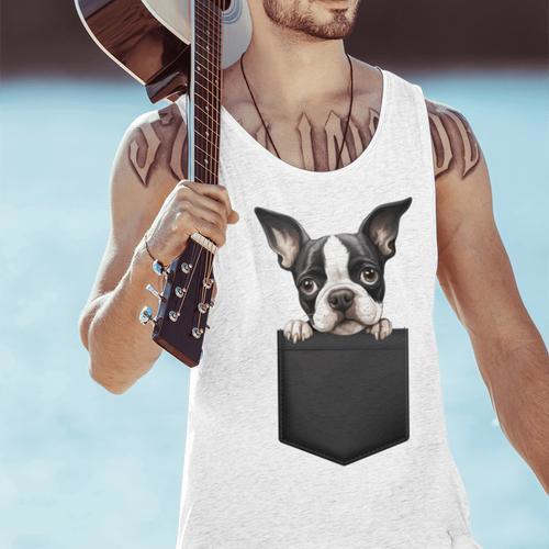 Boston Terrier Dog Puppy Dog In Pocket Cute Pet Lover Men Tank Top - Bostonterriersmerch.com