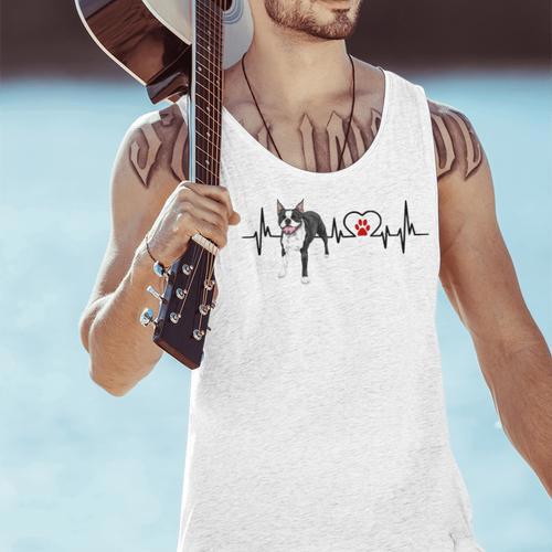 Boston Terrier EKG Heartbeat Heart Line Dog Lovers Men Tank Top - Bostonterriersmerch.com DE