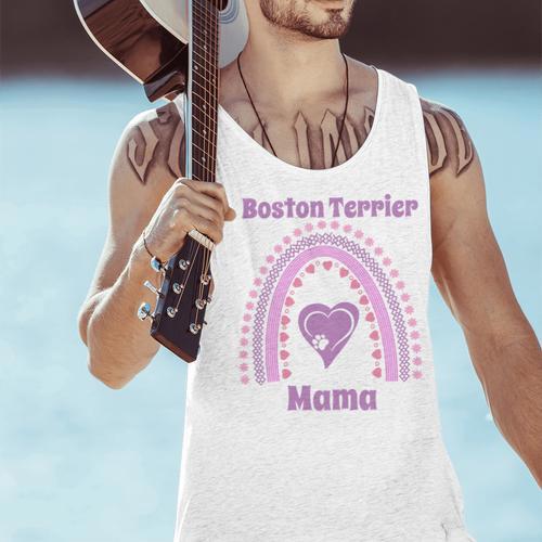 Boston Terrier Mama Cute Rainbow Paw Heart Shape Men Tank Top - Bostonterriersmerch.com
