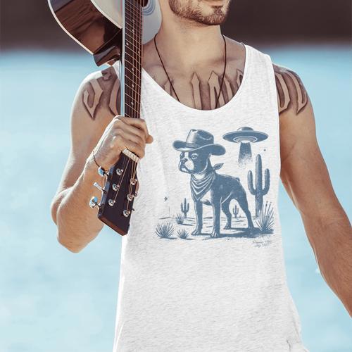 Boston Terrier UFO Cowboy Dog Dog Mom Dog Dad Alien Dog Men Tank Top - Bostonterriersmerch.com