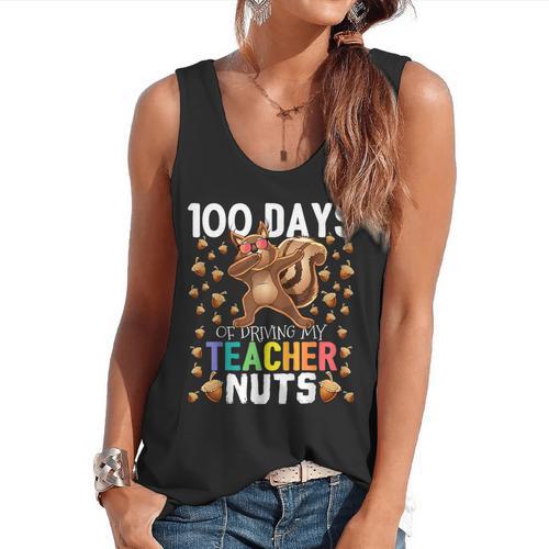 100 Days Of Driving My Teacher Nuts Dabbing Squirrel School Flowy Tank - teacherstshirts.com AU