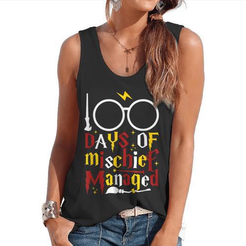 100 Days Of Mischief Managed Teacher Kid 100th Day Of School Flowy Tank - teacherstshirts.com UK