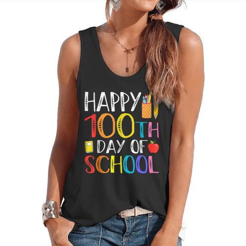 100 Days Of School Teacher And Student Flowy Tank - teacherstshirts.com