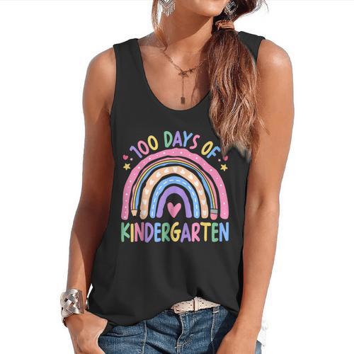 100th Day Of Kindergarten Teacher Kids 100 Days Smarter Flowy Tank - teacherstshirts.com DE