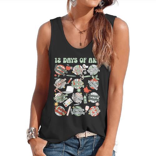 12 Days Of Art Teacher Christmas Artists Painter Educational Flowy Tank - teacherstshirts.com AU