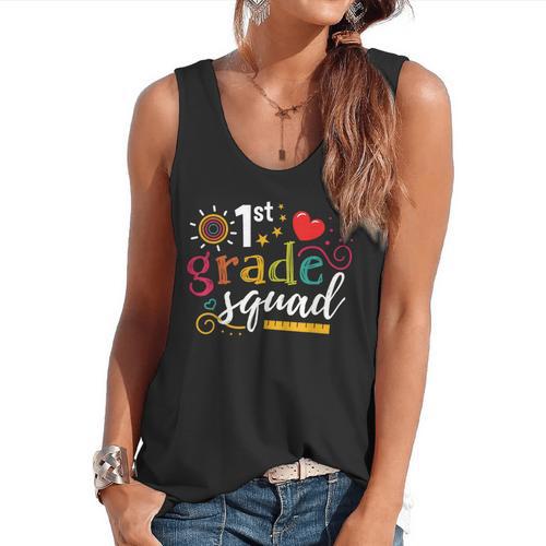 1st First Grade Squad Student Teacher Back To School Flowy Tank - teacherstshirts.com