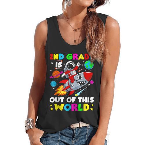 2nd Grade Is Out Of This World Space Rocket Planets Teacher Flowy Tank - teacherstshirts.com