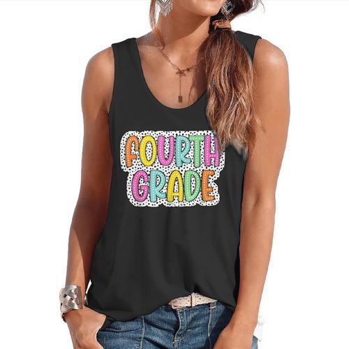 4th Grade Back To School Dalmatian Dots Teacher Student Flowy Tank - teacherstshirts.com DE