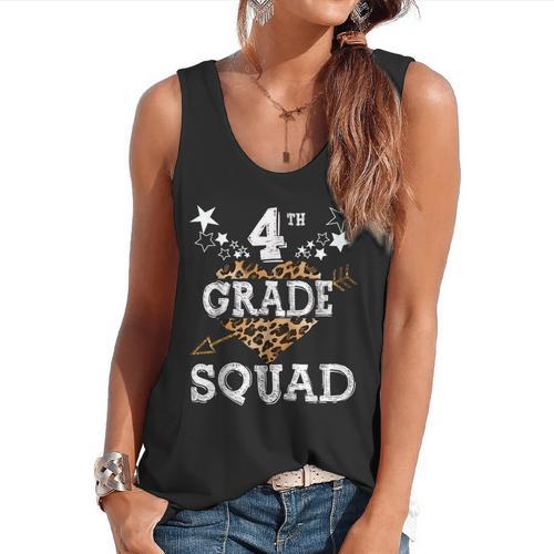 4th Grade Squad Star Team Leopard Teacher Crew Student Men Women Girls Kids Flowy Tank - teacherstshirts.com