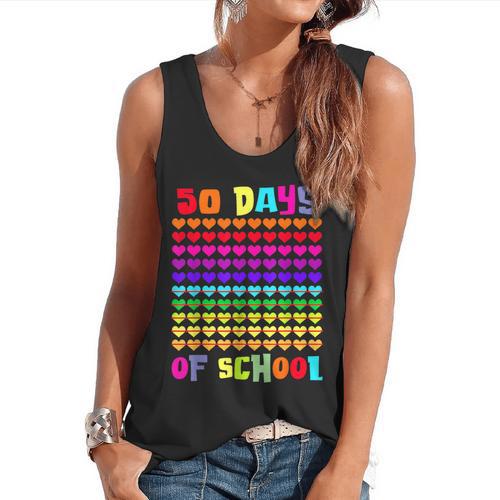 50 Days Of School Hearts Teacher Happy 50th Day Of School Flowy Tank - teacherstshirts.com CA