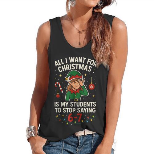 6-7 Students Saying 67 Xmas Six Seven Teacher Christmas Flowy Tank - teacherstshirts.com AU