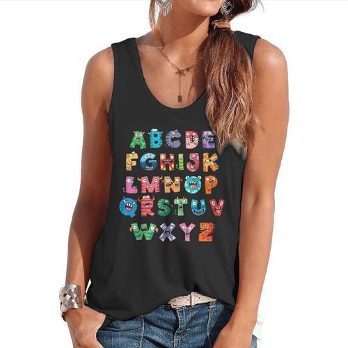 ABC Cute Monster Alphabet Halloween Teacher Costume Kids Flowy Tank - teacherstshirts.com