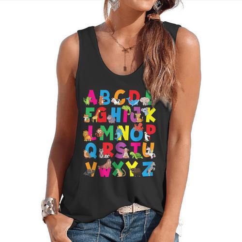 Alphabet Animals ABCs Zoo Kids Boys Girls Teacher Flowy Tank - teacherstshirts.com