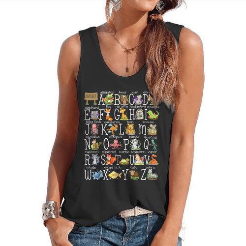 Alphabet Animals Back To School Pre-K Kindergarten Teacher Flowy Tank - teacherstshirts.com DE