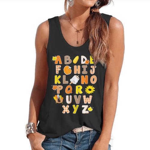 Alphabet Turkey Thanksgiving Costume Preschool Teacher Men Women Flowy Tank - teacherstshirts.com DE