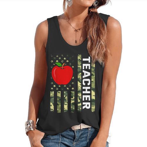 American Flag Camouflage Teacher Patriotic 4th Of July Flowy Tank - teacherstshirts.com UK