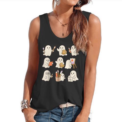 Art Teacher Ghost Halloween Artists Painter Teacher Spooky Flowy Tank - teacherstshirts.com CA