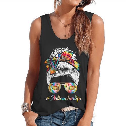 Art Teacher Life Messy Bun Back To School Art Teacher Flowy Tank - teacherstshirts.com DE