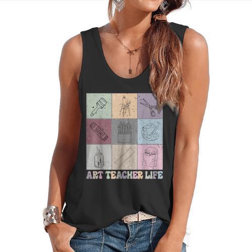 Art Teacher Life Retro Groovy Teaching Future Artists Flowy Tank - teacherstshirts.com
