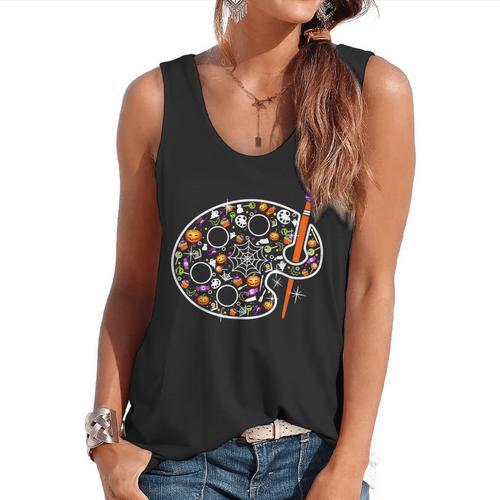 Art Teacher Pumpkin Scary Halloween Costume Men Women Flowy Tank - teacherstshirts.com AU