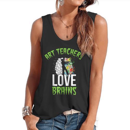Art Teachers Love Brains Shirt Halloween Zombie Teaching Tee Men Women Kids Flowy Tank - teacherstshirts.com AU