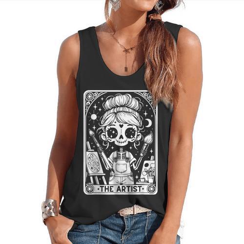 Artist Tarot Card Skeleton Painter Art Teacher Witchy Flowy Tank - teacherstshirts.com CA