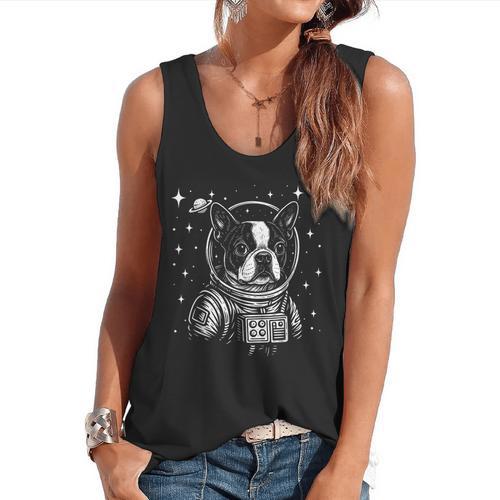 Astronaut Boston Terrier Space Galaxy Dog Lovers Flowy Tank - Bostonterriersmerch.com