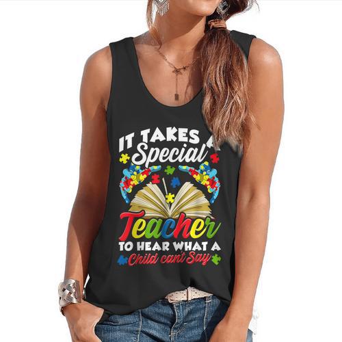 Autism Awareness Teacher Shirts It Takes A Special Teacher Flowy Tank - teacherstshirts.com CA