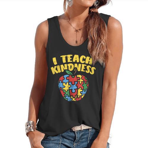 Autism Teacher Shirt I Teach Kindness Apple Puzzle Awareness Flowy Tank - teacherstshirts.com UK