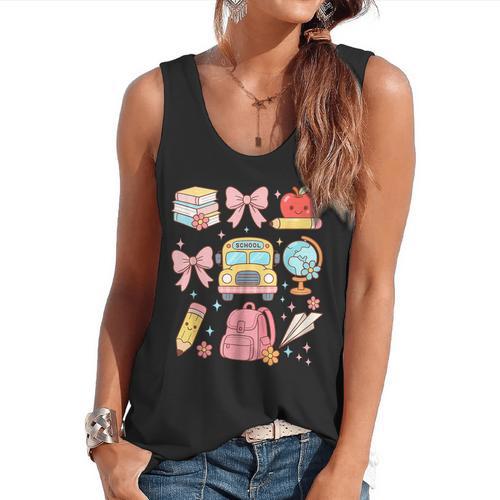 Back To School Coquette Teacher Women Girl Kindergarten PreK Flowy Tank - teacherstshirts.com