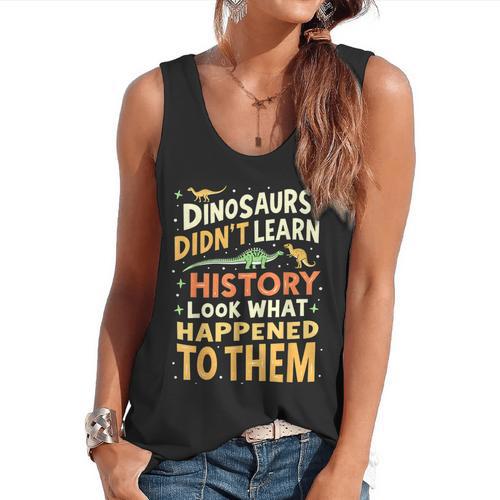 Back To School Dinosaur Social Studies Teacher Student Flowy Tank - teacherstshirts.com AU