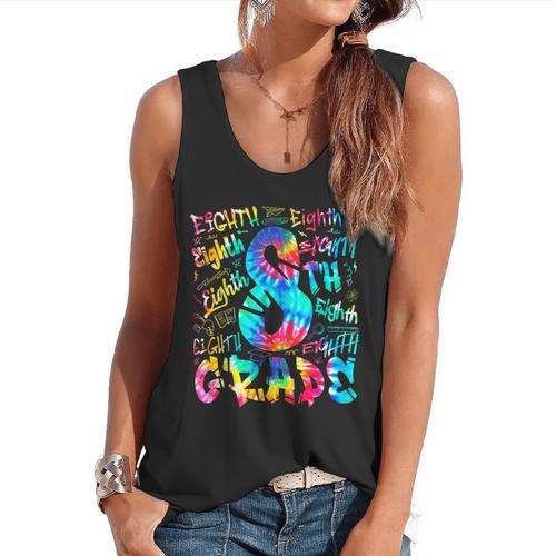 Back To School Eighth 8th Grade Tie Dye Typography Teacher Flowy Tank - teacherstshirts.com AU