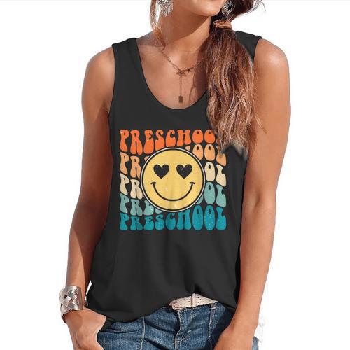 Back To School Groovy Smile Preschool Teachers Students Kids Flowy Tank - teacherstshirts.com