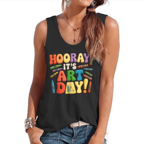 Back To School Hooray It's Art Day Art Teacher Artist Flowy Tank - teacherstshirts.com AU