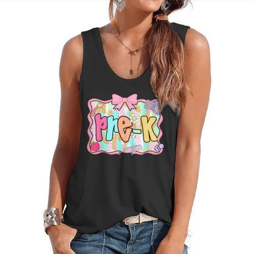 Back To School Pre-K Preppy Teacher Girl Flowy Tank - teacherstshirts.com AU