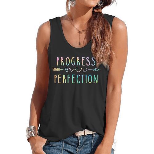 Back To School Progress Over Perfection Motivational Teacher Flowy Tank - teacherstshirts.com