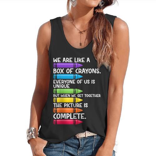 Back To School Teacher We Are Like A Box Of Crayons Flowy Tank - teacherstshirts.com AU