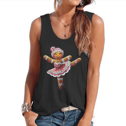 Ballet Dancer Gingerbread Christmas Dance Teacher Girl Women Flowy Tank - teacherstshirts.com AU