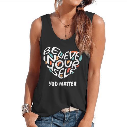 Believe In Yourself YOU MATTER Teachers Big Heart Flowy Tank - teacherstshirts.com