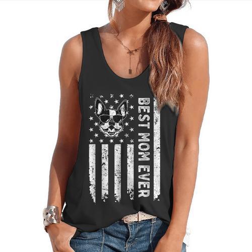 Best Boston Terrier Dog Mom Ever USA Flag For Men Women Kids Flowy Tank - Bostonterriersmerch.com
