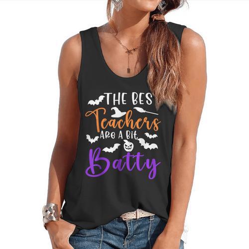 The Best Teachers Are A Bit Batty Teacher Bat Halloween Flowy Tank - teacherstshirts.com AU