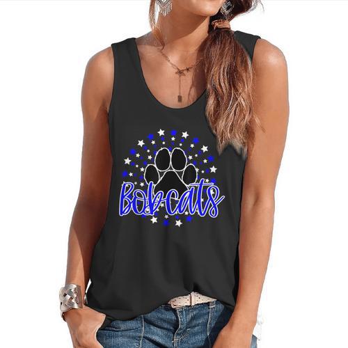 Blue Bobcats School Spirit Coquette Bow Mascot Teacher Flowy Tank - teacherstshirts.com DE