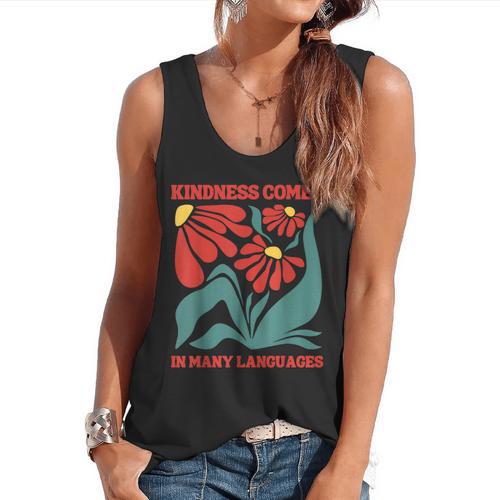 Boho Flower ESL Teacher Kindness Comes In Many Languages Flowy Tank - teacherstshirts.com