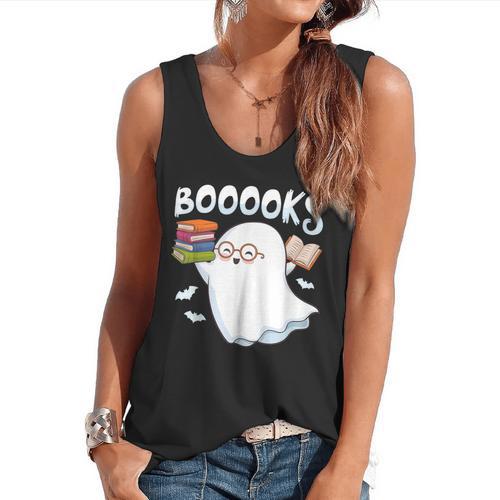Books Halloween Librarian Teacher Reader Reading Book Lover Flowy Tank - teacherstshirts.com DE