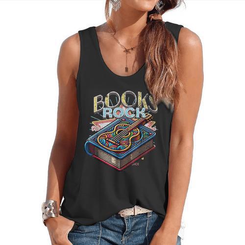 Books Rock Rock'n Roll Science Of Reading Teachers Guitar Flowy Tank - teacherstshirts.com