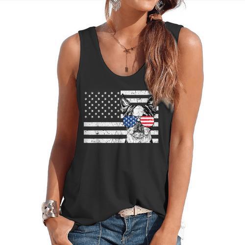 Boston Terrier Dog 4th Of July US American Flag Patriotic Flowy Tank - Bostonterriersmerch.com