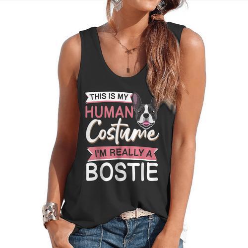 Boston Terrier Dog Bostie Halloween Costume Dog For Kids Flowy Tank - Bostonterriersmerch.com