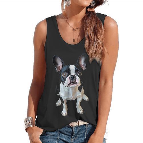 Boston Terrier Dog Motif Pet Art Boston Terrier Men Women Kids Flowy Tank - Bostonterriersmerch.com